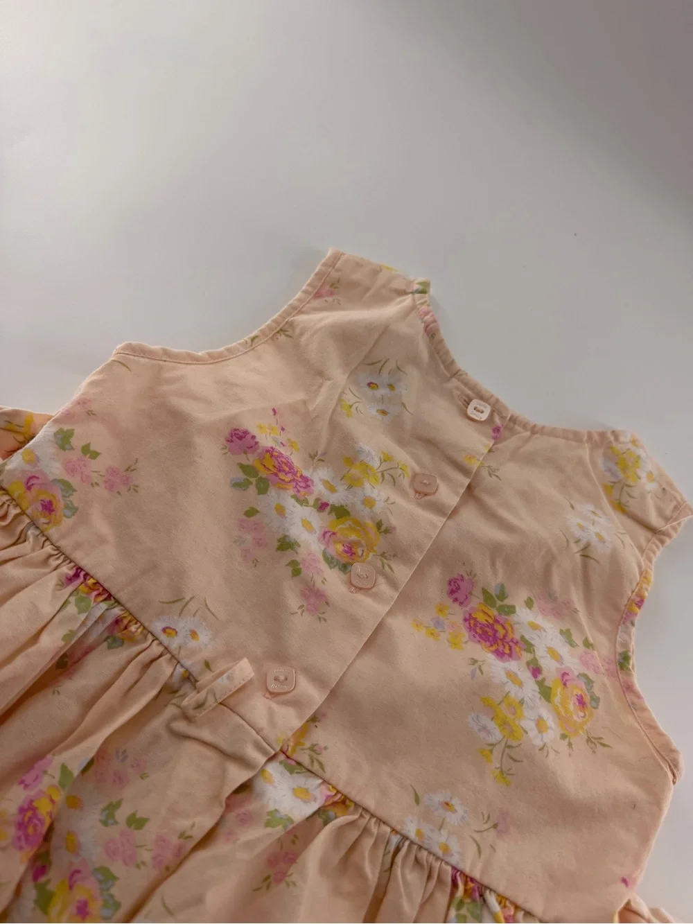 Vintage Laura Ashley Girls Floral Dress Orange Pink Flowers Scallop Hem 3T Laura